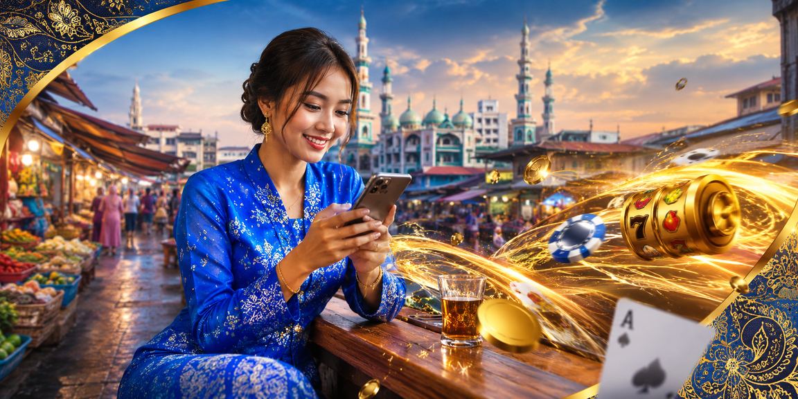 Pengguna wanita Malaysia bergaya baju kurung membuat deposit promosi dari Kota Bharu